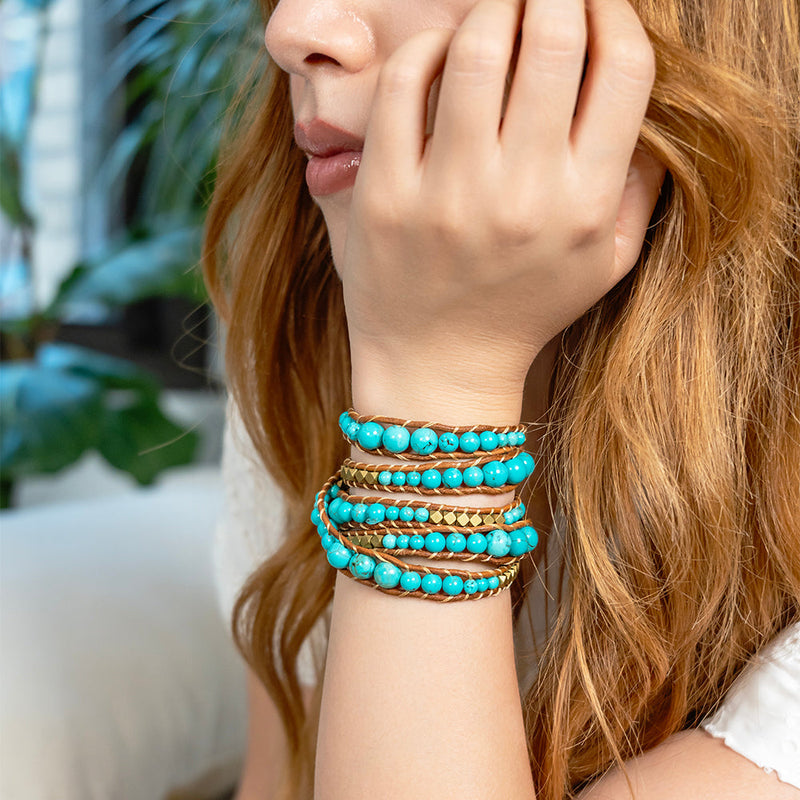 Ocean Breeze Blue Turquoise Bracelet resting on a white background