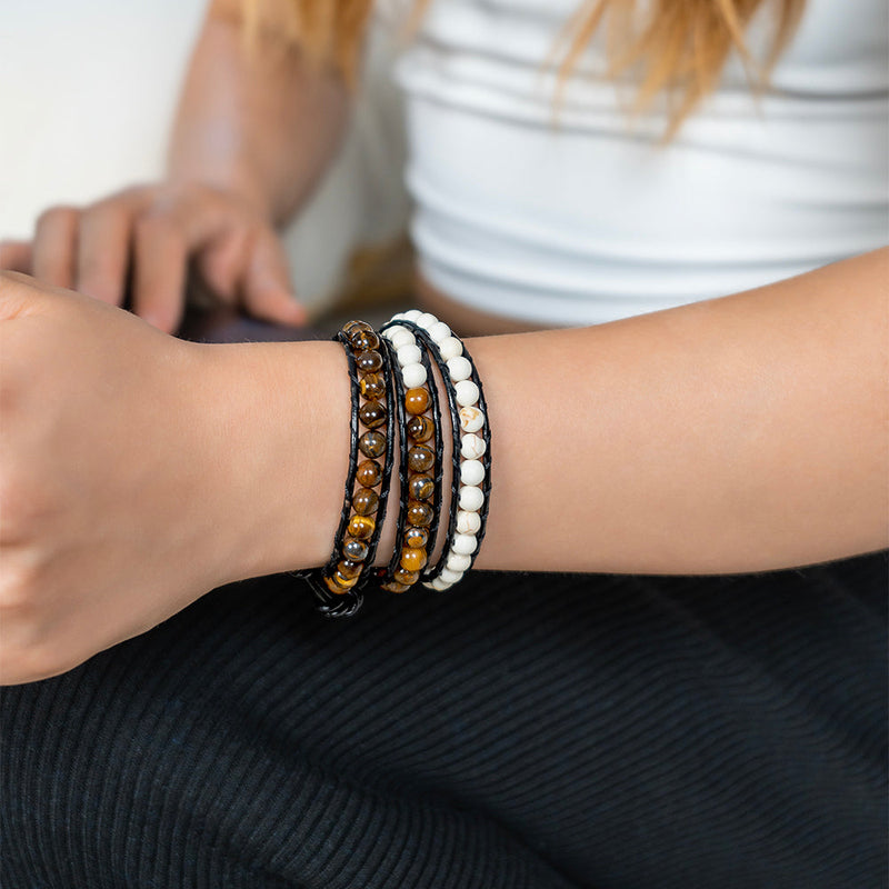 Close-up of White Turquoise & Tiger's Eye Bracelet