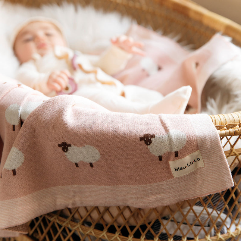 Sheep Knit Baby Blanket – Cozy Cotton for Snuggly Days | Bleu La La