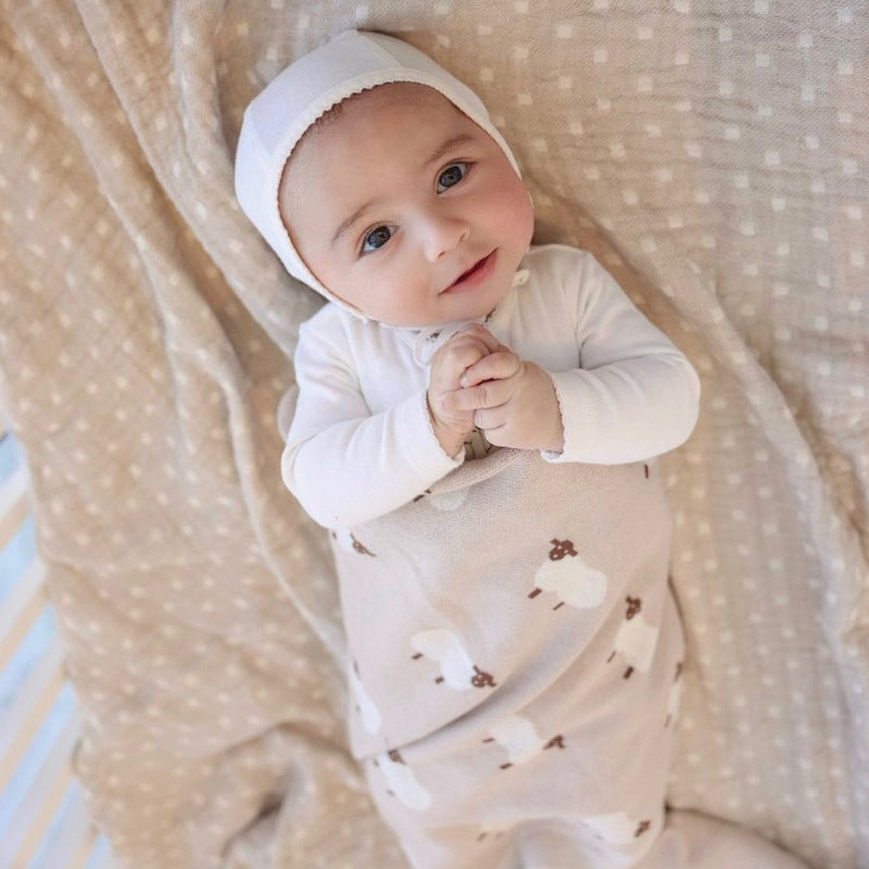 Sheep Knit Baby Blanket – Cozy Cotton for Snuggly Days | Bleu La La