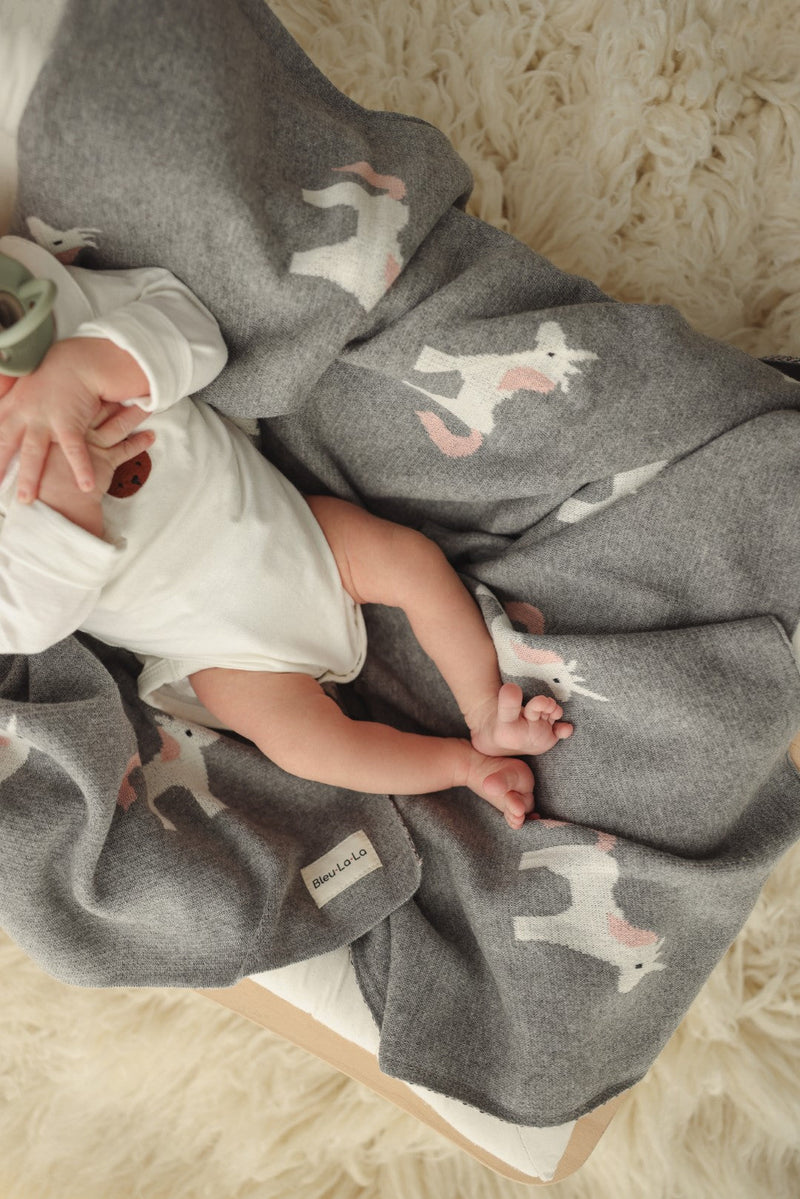 Unicorn Cotton Knit Baby Blanket – Soft, Safe & Magical by Bleu La La