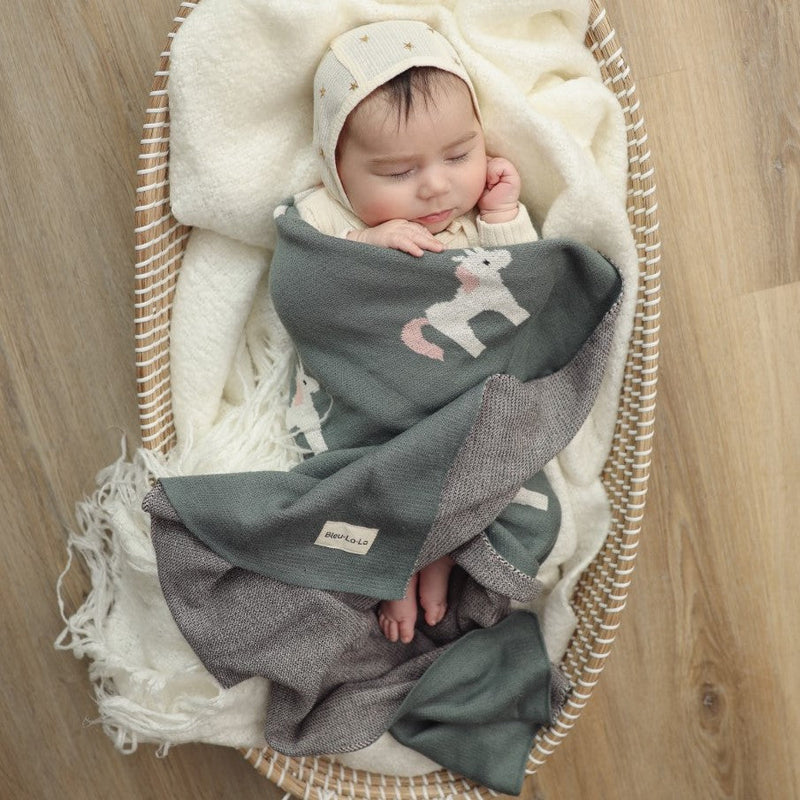 Unicorn Cotton Knit Baby Blanket – Soft, Safe & Magical by Bleu La La