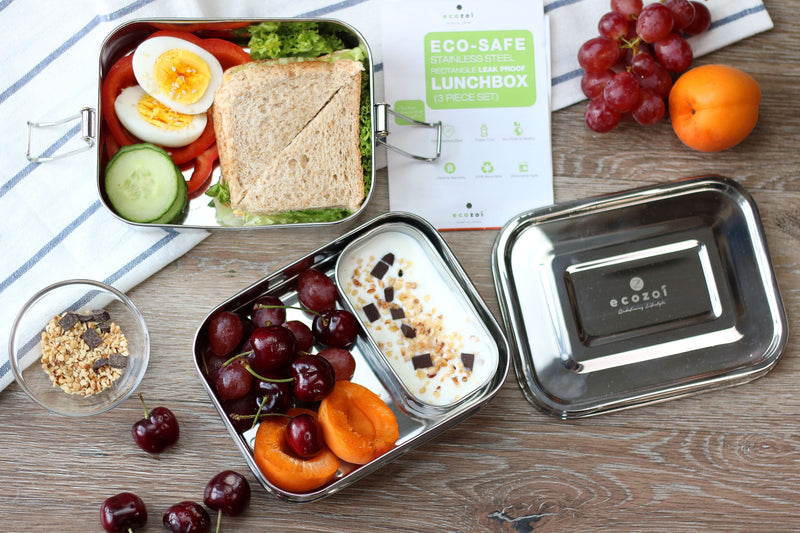 2 Tier Stainless steel Eco Lunch Box, Leak Proof with 1 Mini Sauce Container, 60 Oz or 1700 ml freeshipping - ecozoi