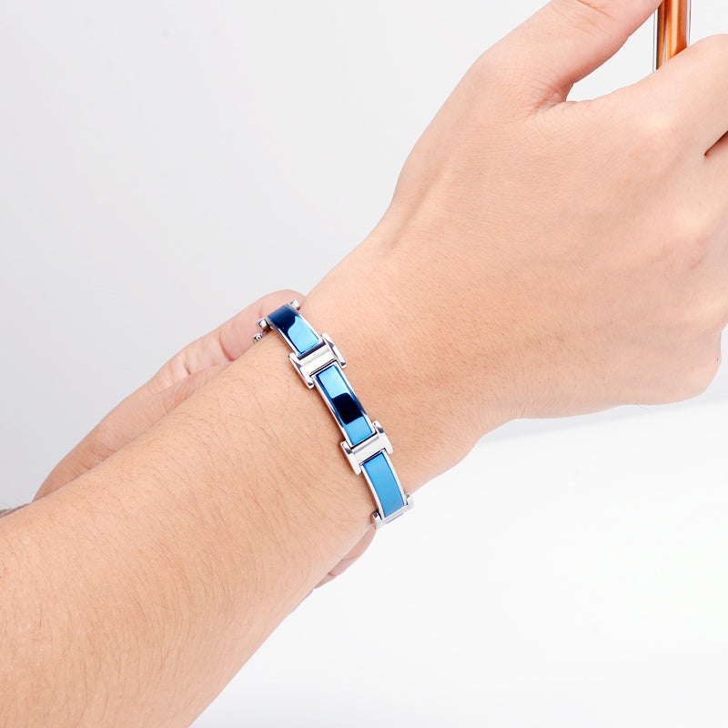 Silver and blue 4-in-1 energy bracelet for ladies