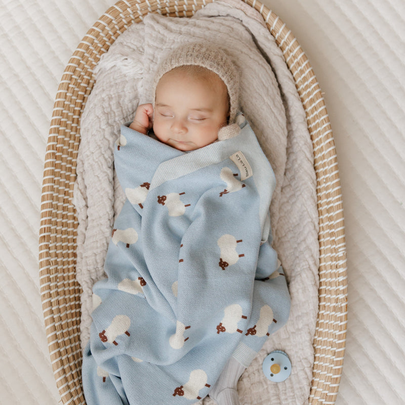 Sheep Knit Baby Blanket – Cozy Cotton for Snuggly Days | Bleu La La