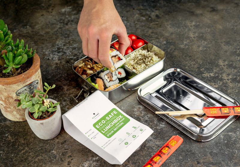 Stainless Steel Eco Lunch Box, Leak Proof, 4 Compartment, 50 Oz or 1500 ml freeshipping - ecozoi
