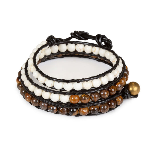 Woman wearing White Turquoise & Tiger's Eye Bracelet