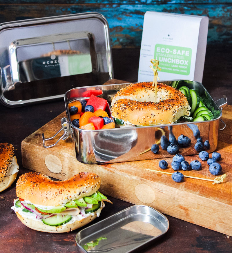 Stainless Steel Eco Lunch Box, Leak Proof, 1 Tier Large with 1 Mini Sauce Container, 50 Oz or 1500 ml freeshipping - ecozoi