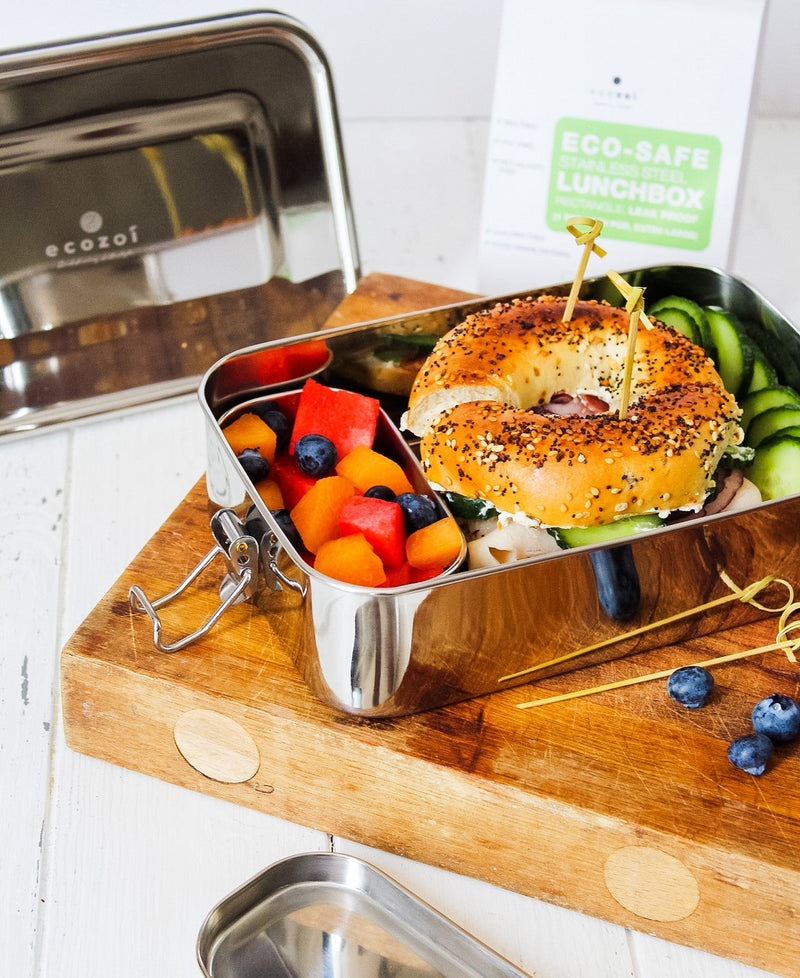 Stainless Steel Eco Lunch Box, Leak Proof, 1 Tier Large with 1 Mini Sauce Container, 50 Oz or 1500 ml freeshipping - ecozoi