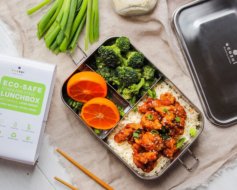 Stainless Steel Eco Lunch Box, Leak Proof, 3 Compartment Large, 50 Oz or 1500 ml freeshipping - ecozoi