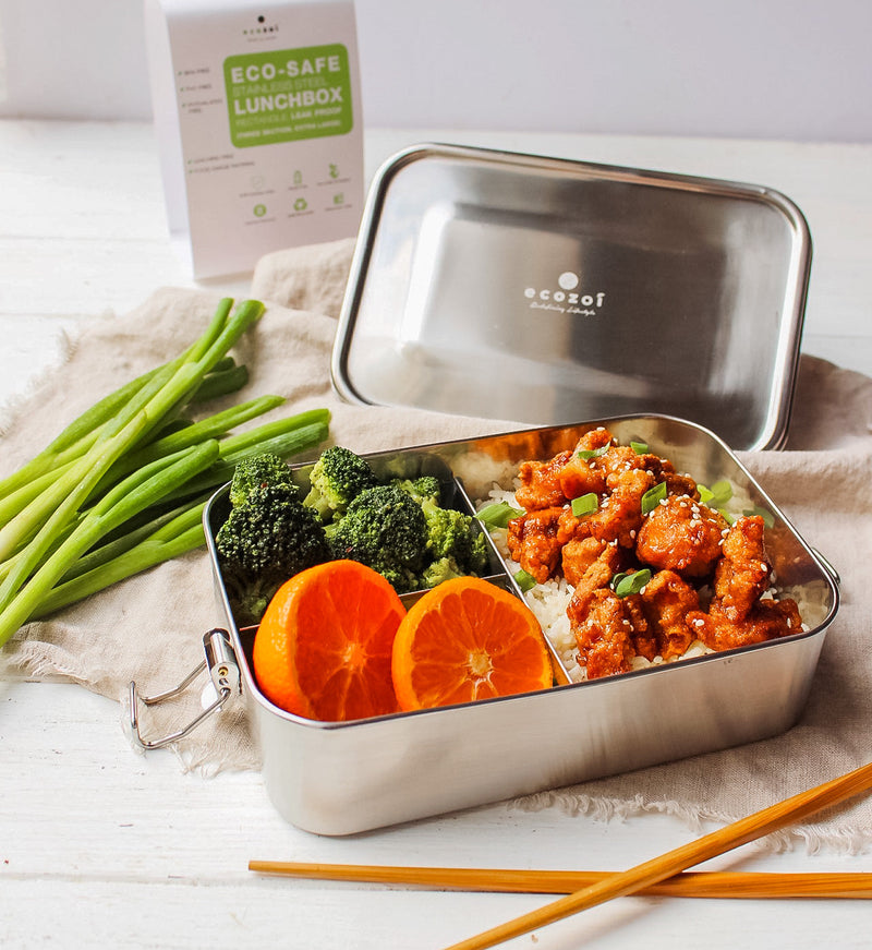 Stainless Steel Eco Lunch Box, Leak Proof, 3 Compartment Large, 50 Oz or 1500 ml freeshipping - ecozoi