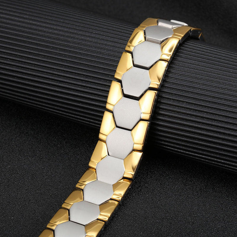 Attractive stainless steel power bracelet with magnetic and negative ion benefits