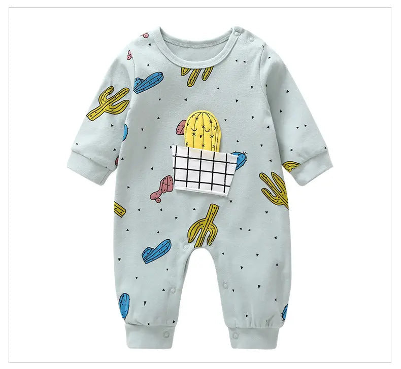 Baby Cactus & Dot Pattern Long Sleeves O-Neck Cotton Jumpsuit, MyKids-USA®, Baby & Toddler Sleepwear, MyKids-USA - Size/Age - 66 (3-6M) - Color - Green - - - JM2207052005-B