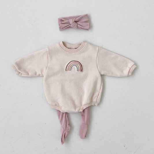 Baby 1pcs Rainbow Embroidery Pattern Solid Color Long Sleeves Soft Bodysuit, MyKids-USA®, Baby One-Pieces, MyKids-USA - Size/Age - 66 (3-6M) - Color - Apricot / Baby 1pc Rainbow Embroidery Pattern Solid Color Long Sleeves Soft Bodysuit MyKids USA