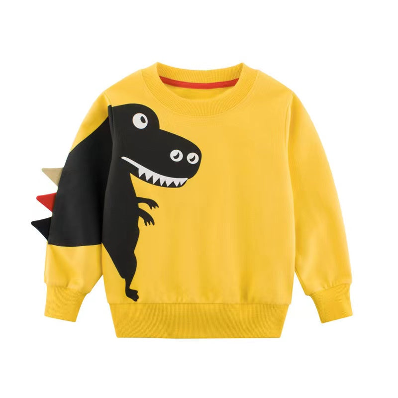 Baby Boy Cartoon Dinosaur Pattern 3D Horn Patched Design Hoodies, MyKids-USA®, Baby & Toddler Outerwear, MyKids-USA - Size/Age - 90 (12-24M) - Color - Yellow / Baby Boy Cartoon Dinosaur Pattern 3D Horn Patched Design Kids Hoodies MyKids USA