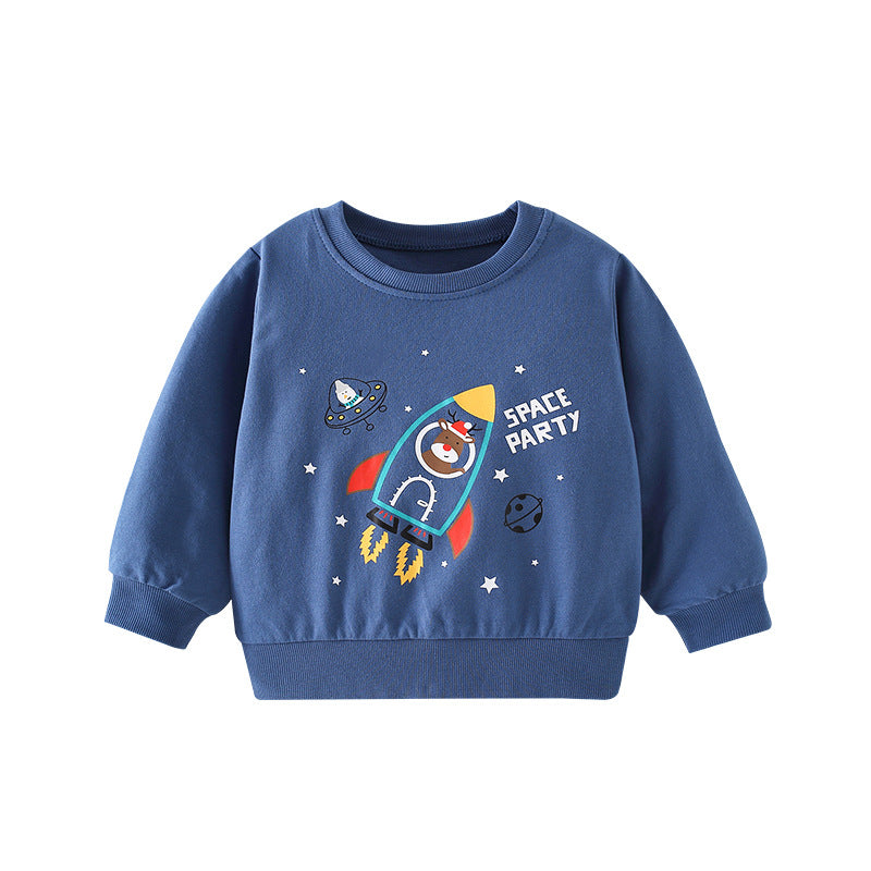 Baby Boy Cartoon Planet Pattern Round Collar Cotton Hoodie, MyKids-USA®, Baby & Toddler Outerwear, MyKids-USA - Size/Age - 90 (12-24M) - Color - Blue / Baby Boy Cartoon Planet Pattern Round Collar Cotton Hoodie MyKids USA