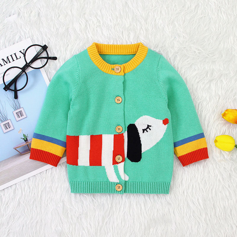Baby Cartoon Dog Pattern Colorful Contrast Design Cardigan, MyKids-USA®, Baby & Toddler Outerwear, MyKids-USA/ Baby Cartoon Dog Pattern Colorful Contrast Design Cardigan MyKids USA