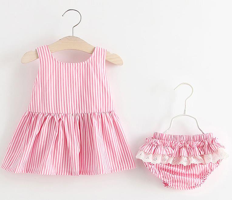 Baby Girl Striped Pattern Dress Combo Short Pants In Sets, MyKids-USA®, Baby & Toddler Outfits, MyKids-USA - Size/Age - 73 (6-9M) - Color - Pink / Baby Girl Striped Dress with Shorts Set MyKids-USA