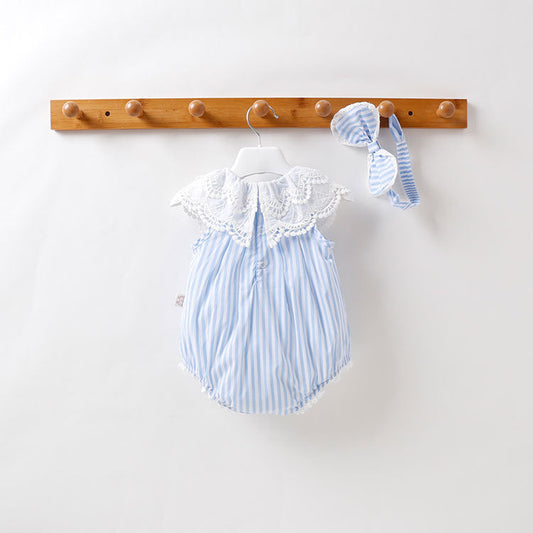 Baby Girl Stripped Pattern Ruffles Collar Onesie, MyKids-USA®, Baby & Toddler Outfits, MyKids-USA / Baby Girl Striped Pattern Onesie with Ruffle Collar MyKids USA
