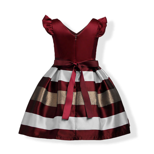 Baby Girl Striped Pattern V-Neck Western Style Formal Dress, MyKids-USA®, Baby & Toddler Dresses, MyKids-USA / Baby Girl Striped Pattern V-Neck Western Style Formal Dress MyKids USA