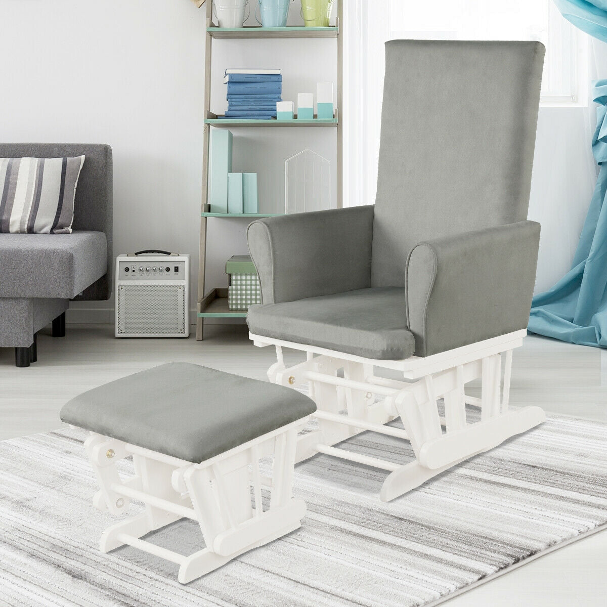 Baby Nursery Rocker Glider and Ottoman Cushion Set – Gray