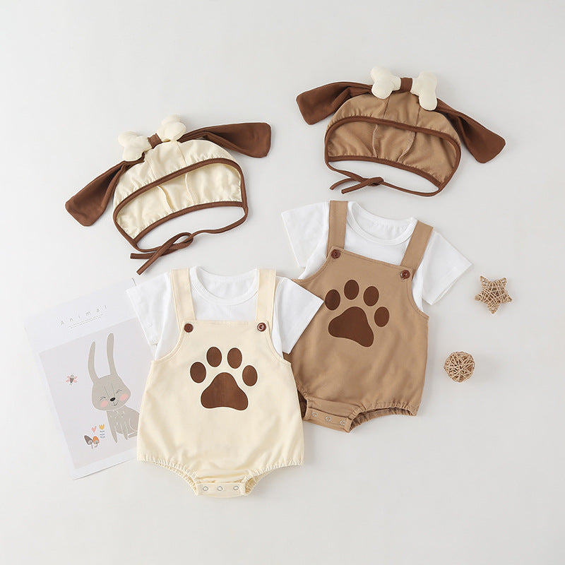 Baby Kids Puppy Print Pattern Short Sleeves With Straps Onesies In Set With Hat Of Puppy Shape, MyKids-USA®, Baby & Toddler Outerwear, MyKids-USA