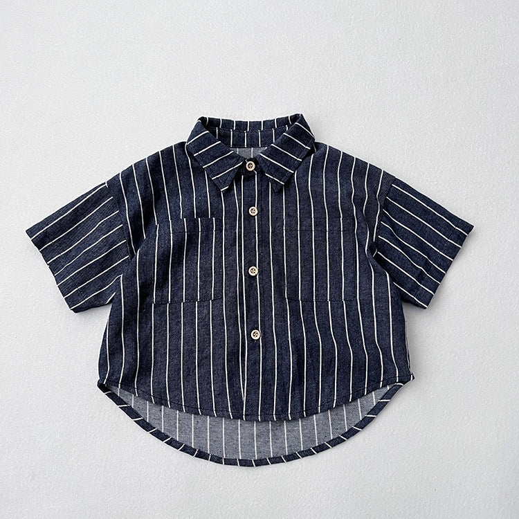 Baby Unisex Striped Pattern Single-Breasted Summer Shirt MyKids-USA