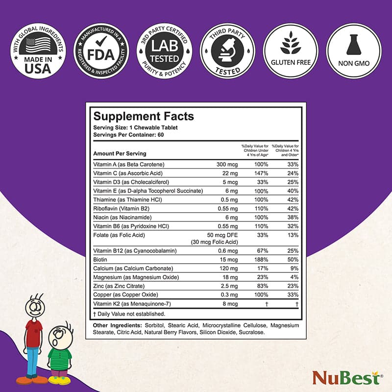 Berry Multivitamins for Kids (Ages 2–9) – 60 Chewables by NuBest Nutrition
