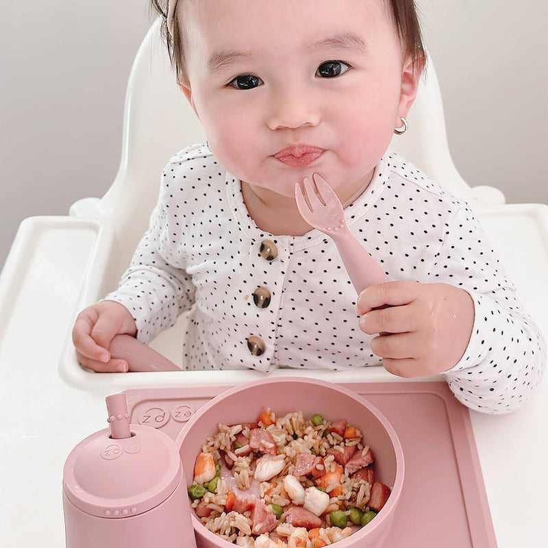 Mini Utensils in Blush by ezpz / Sensory Silicone Fork & Spoon for Toddlers #color_blush