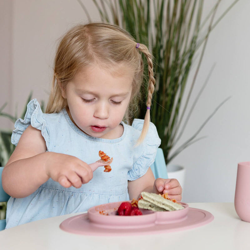 Mini Utensils in Blush by ezpz / Sensory Silicone Fork & Spoon for Toddlers #color_blush