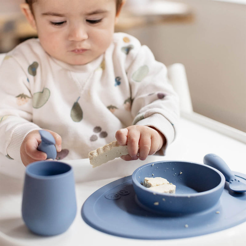 First Foods Set in Indigo by ezpz / The Original All-In-One Silicone Plates & Placemats that Stick to the Table#color_indigo