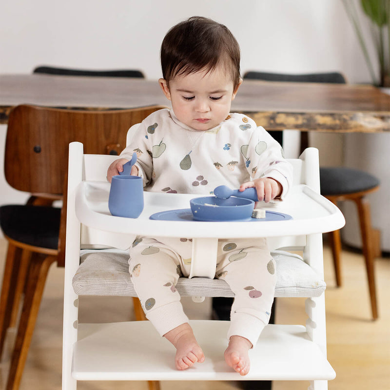 First Foods Set in Indigo by ezpz / The Original All-In-One Silicone Plates & Placemats that Stick to the Table#color_indigo