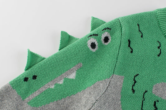 Boys Dinosaur Pattern Round Collar Long-Sleeved Sweater Cardigan, MyKids-USA®, Baby & Toddler Outerwear, MyKids-USA/ Boys Dinosaur Pattern Long-Sleeve Sweater Kids Cardigan MyKids USA