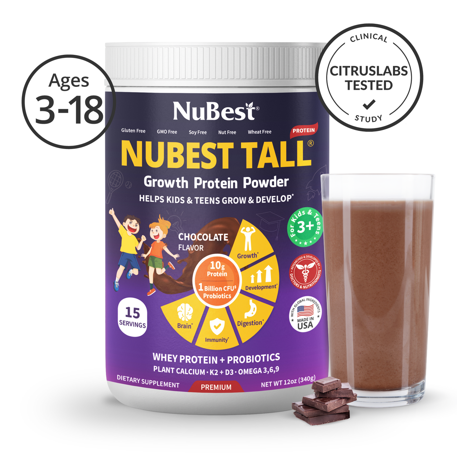 Chocolate Protein for Growth & Development – Kids and Teens 3+ by NuBest Nutrition
