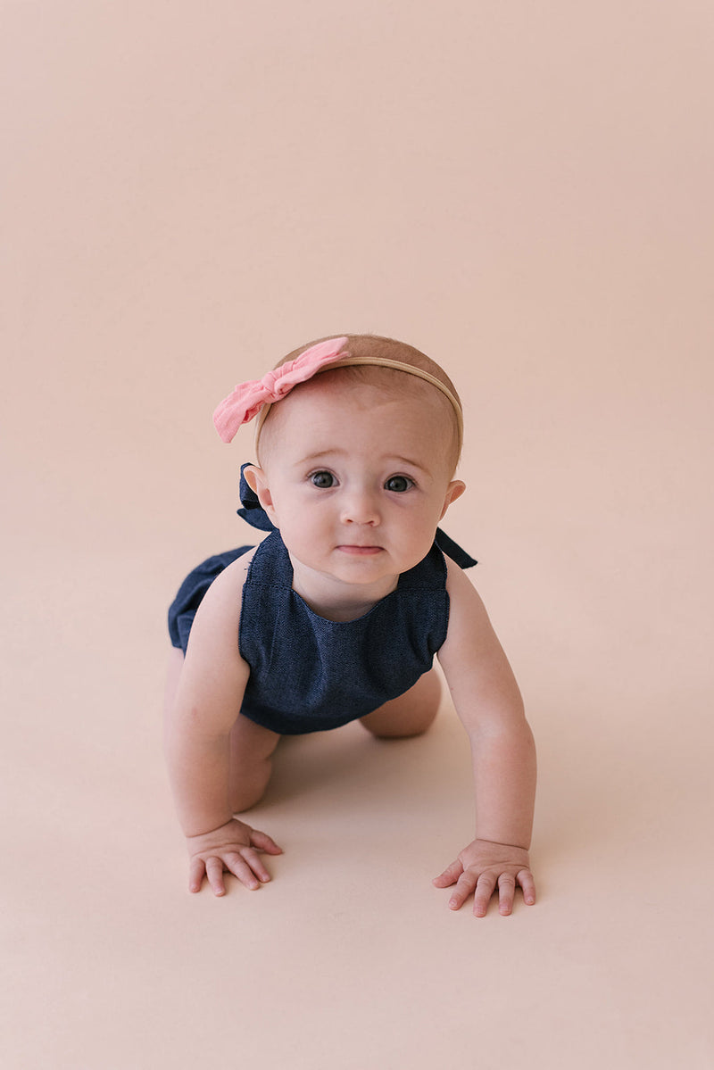 Cobalt Halter Baby Romper – Non-Toxic Linen Style for Little Movers by Babe Basics (6–24M)