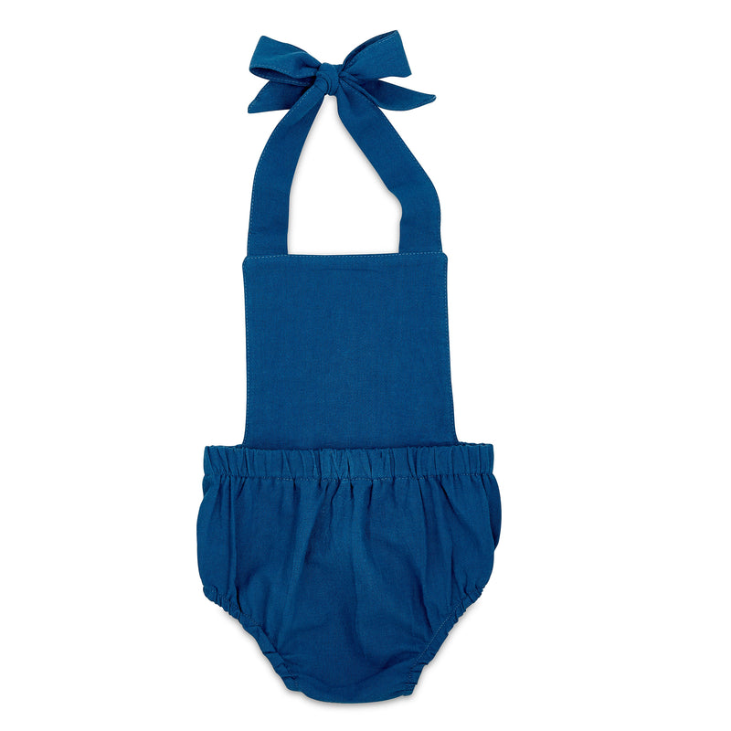 Cobalt Halter Baby Romper – Non-Toxic Linen Style for Little Movers by Babe Basics (6–24M)