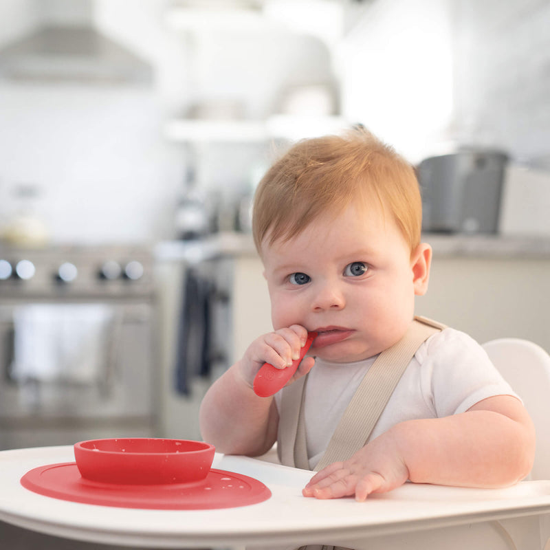 The Tiny Spoon in Coral by ezpz / Small, Sensory Silicone Spoon for Babies #color_coral / Coral Baby-Led™ Tiny Spoons – First Feeding Spoons for Independent Littles