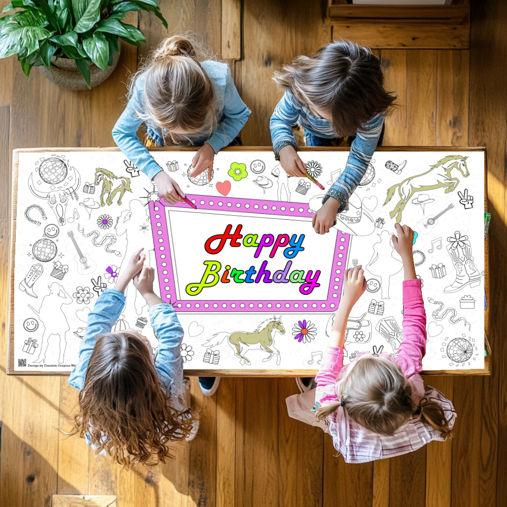 Disco Cowgirl Party Coloring Tablecloth