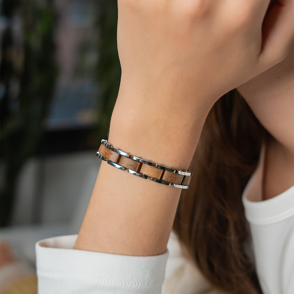 Wood and Stainless Steel Magnetic Bracelet Model WB008