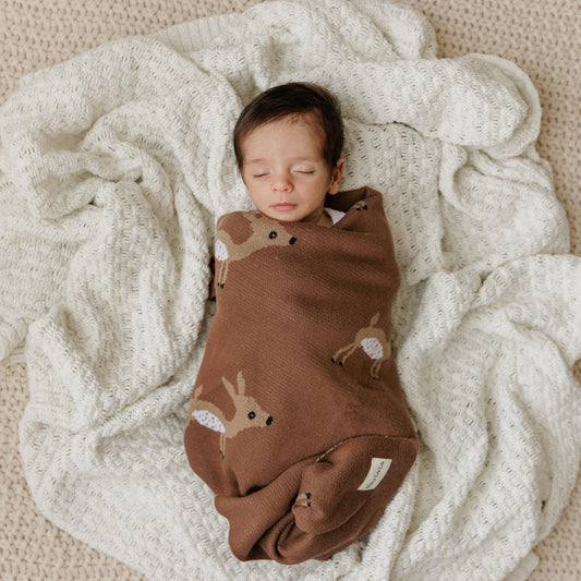 Deer Knit Cotton Swaddle Blanket – Cozy & Cute by Bleu La La