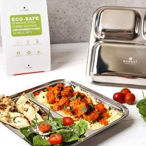 Ecozoi Stainless Steel Portion Control Dinner Plates with Dividers - 3 Compartments, 2 Pack freeshipping - ecozoi