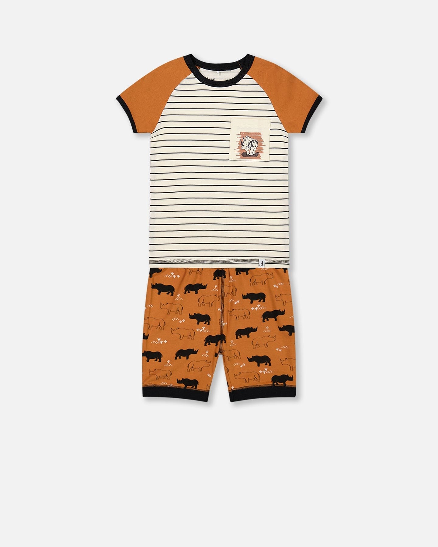 Organic Cotton Two Piece Short Pajama Set Caramel Printed Rhinoceros - F30PB10_059