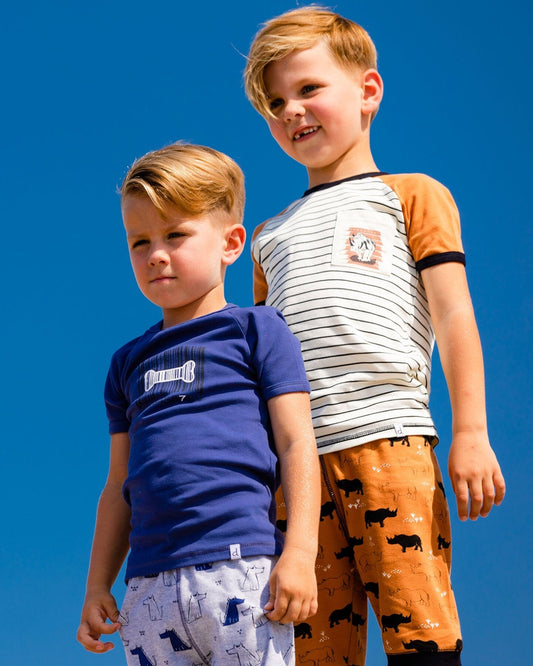 Organic Cotton Two Piece Short Pajama Set Caramel Printed Rhinoceros - F30PB10_059