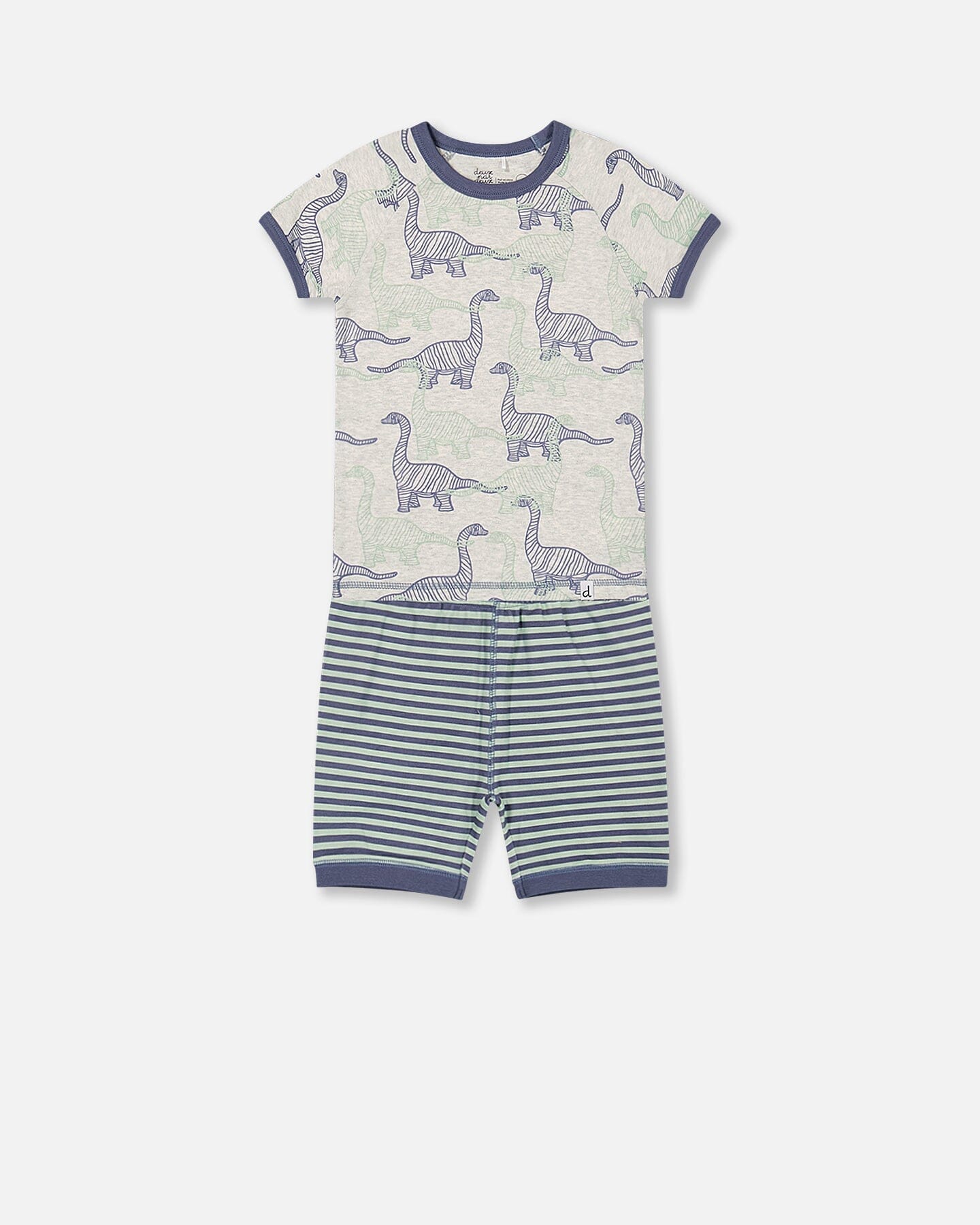 Organic Cotton Two Piece Short Pajama Set Heather Beige Printed Dinosaurs - F30PB11_060