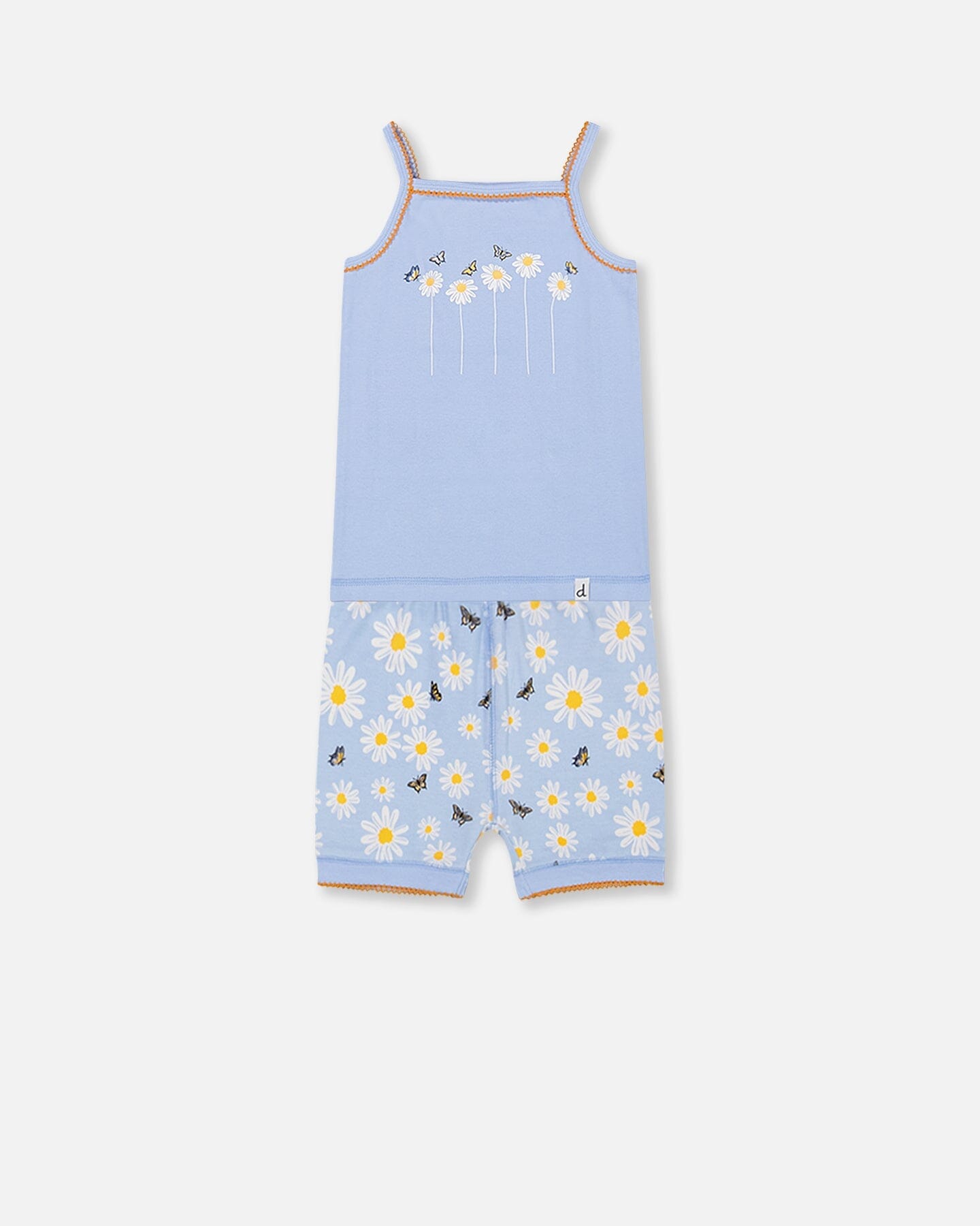 Organic Cotton Two Piece Pajama Set Baby Blue Printed Daisies - F30PG10US_064