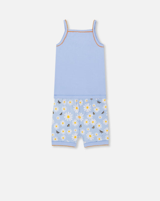 Organic Cotton Two Piece Pajama Set Baby Blue Printed Daisies - F30PG10US_064
