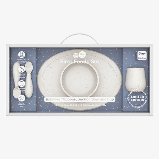 First Foods Set in Limited Edition Confetti by ezpz / The Original All-In-One Silicone Plates & Placemats that Stick to the Table#color_confetti