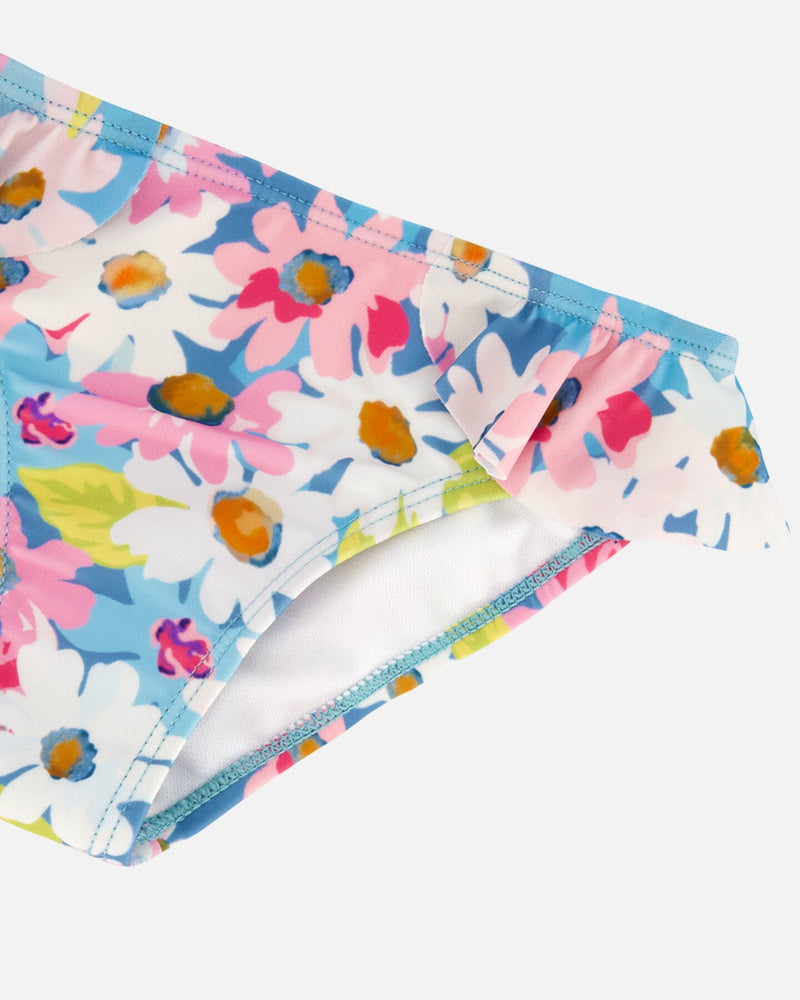 Printed Two-Piece Swimsuit With Frills White, Pink, And Green Flowers Swimwear Deux par Deux