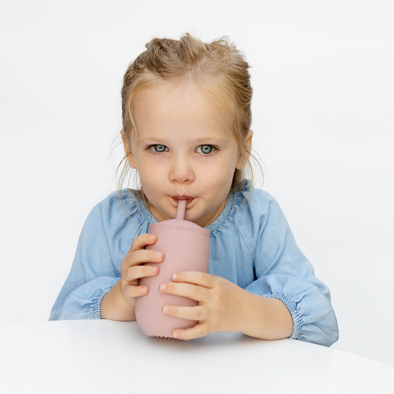 Happy Cup and Straw in Blush / Silicone Cup with Lid and Straw for Toddlers by ezpz #color_blush / Happy Cup + Straw System for Toddlers – Sip Smart, Grow Strong by ezpz