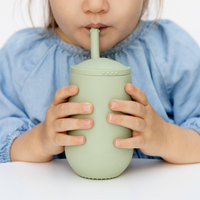 Happy Cup and Straw in Sage / Silicone Cup with Lid and Straw for Toddlers by ezpz #color_sage / Happy Cup + Straw System for Toddlers – Sip Smart, Grow Strong by ezpz